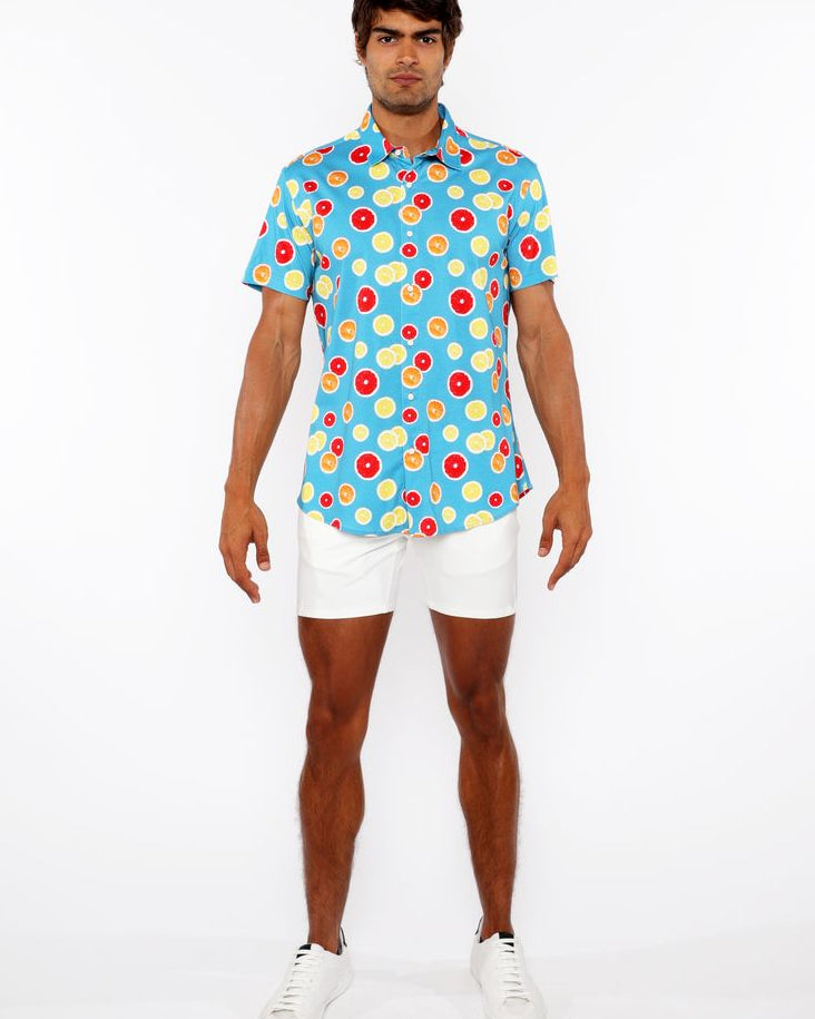 ORANGE/GRAPEFRUIT SLICES PRINTED COTTON JERSEY KNIT SHORT SLEEVE SHIRT ST-9334