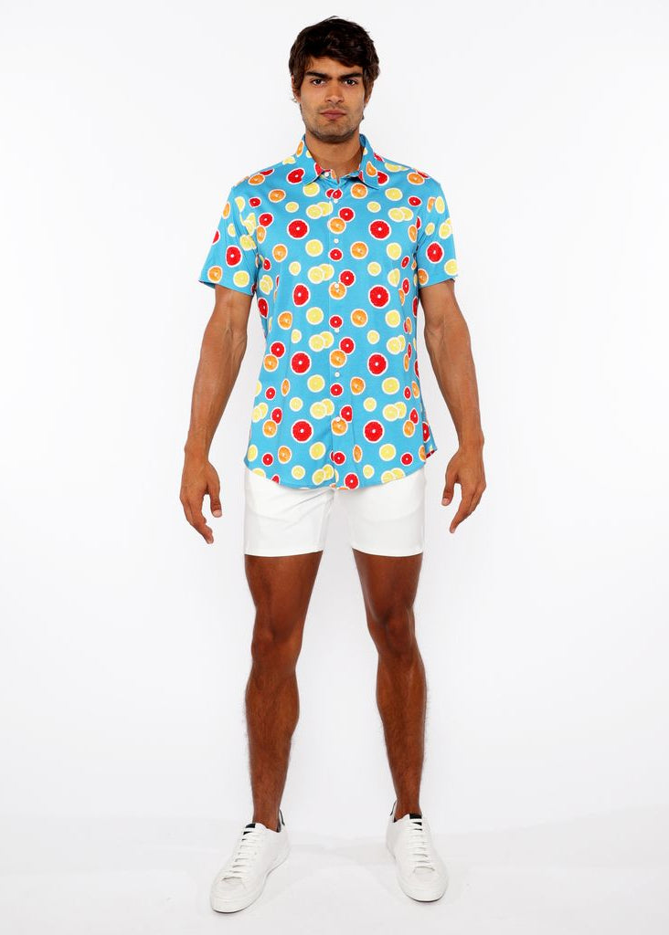 ORANGE/GRAPEFRUIT SLICES PRINTED COTTON JERSEY KNIT SHORT SLEEVE SHIRT ST-9334