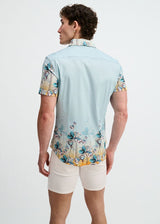 TEAL/OCEAN FLORAL ENGINEERED BORDER PRINT COTTON KNIT JERSEY SHORT SLEEVE SHIRT ST-9352