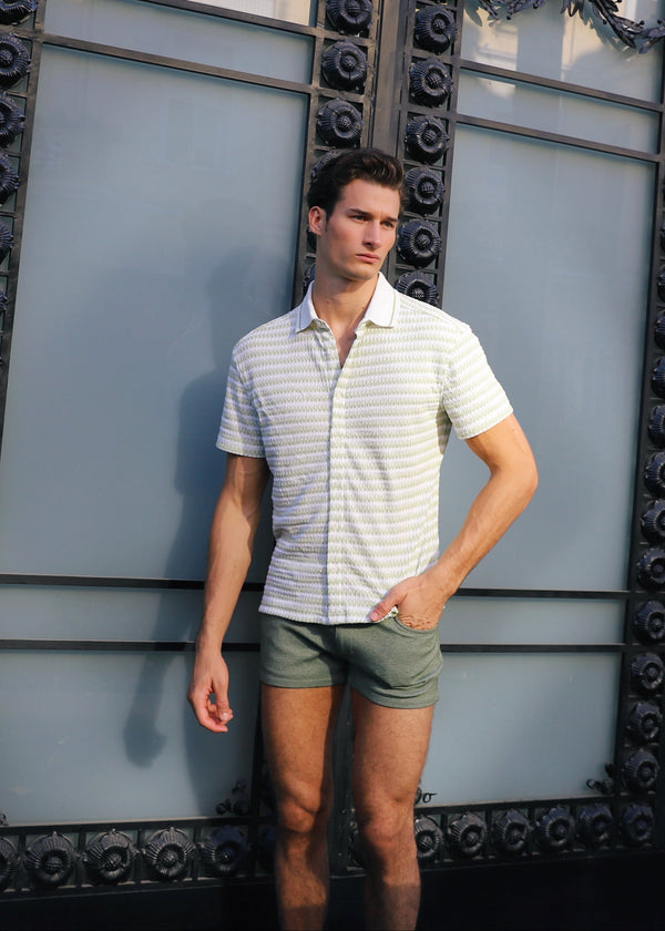 Man standing in front of an ornate metal gate