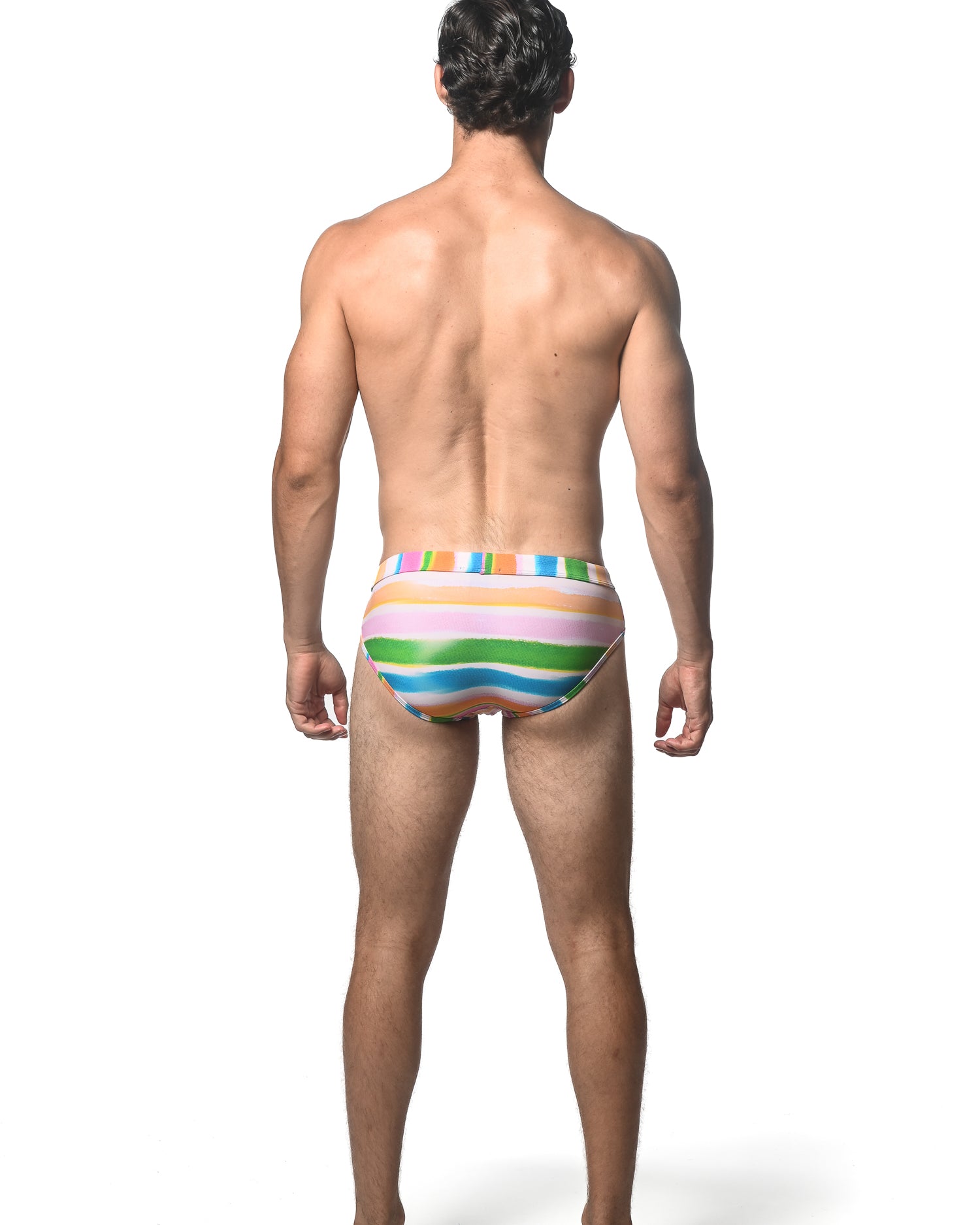 GREEN/CANDY STRIPE PRINTED SWIM BRIEF ST-8015-09