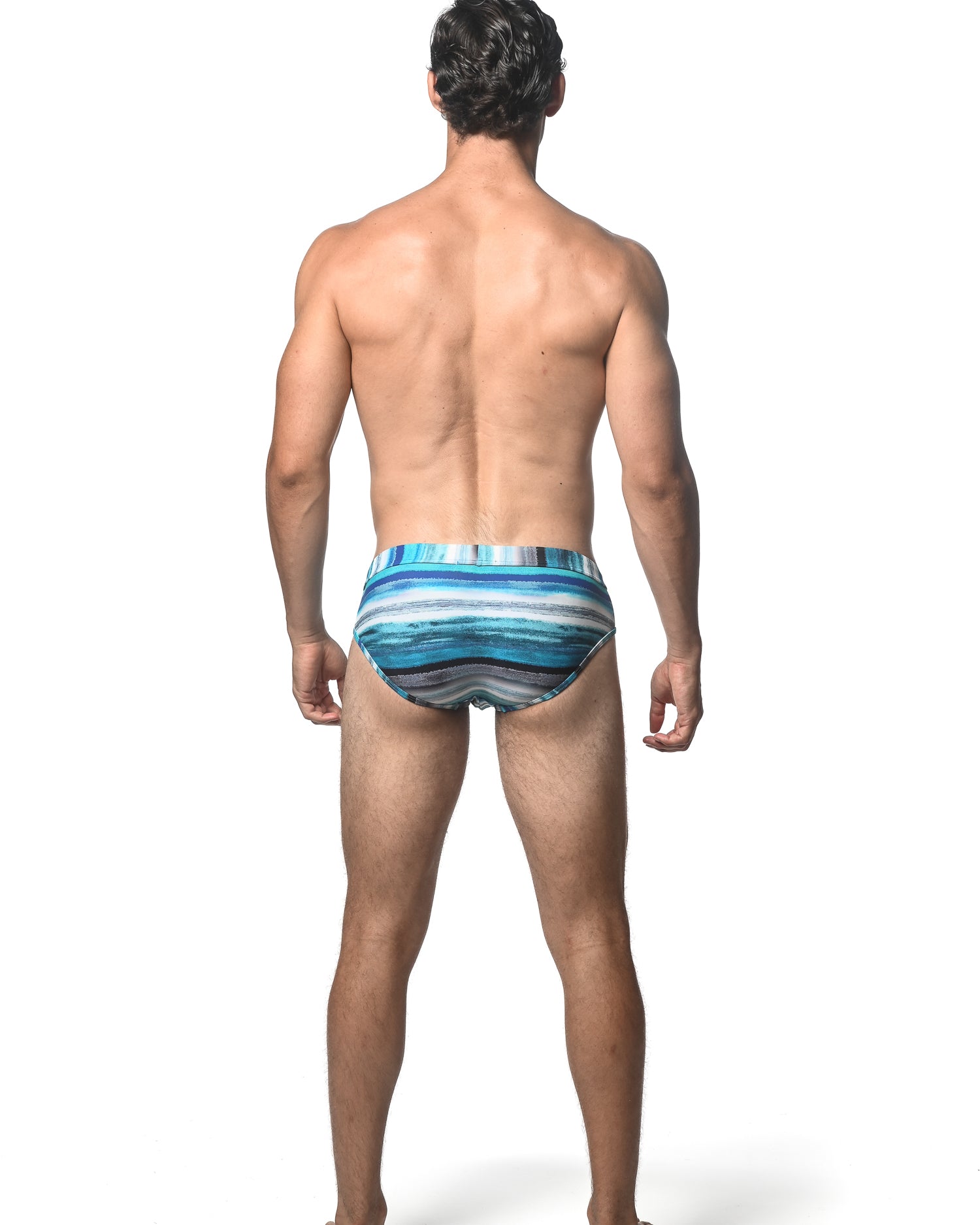 TEAL/BLUE STRIPE PRINTED SWIM BRIEF ST-8015-10