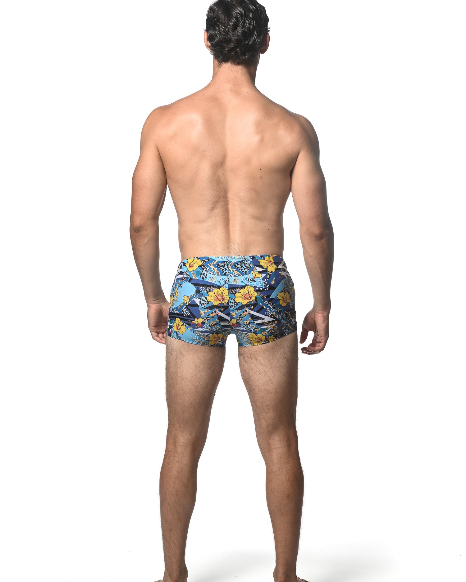 NAVY/YELLOW FLORAL PRINTED SWIM TRUNKS ST-8016-24