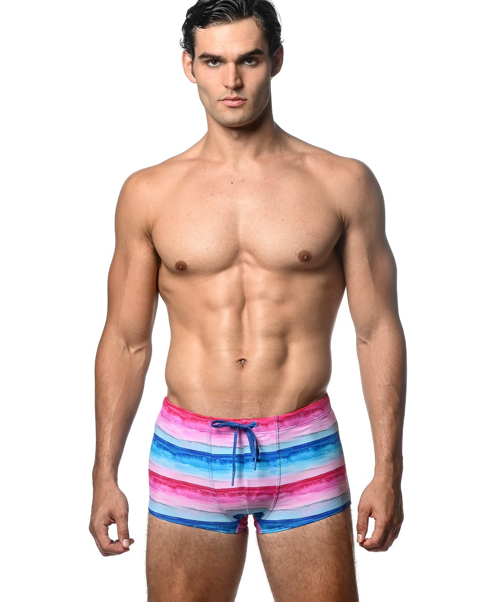 FUCHSIA/COBALT STRIPE PRINTED SWIM TRUNKS ST-8016-31