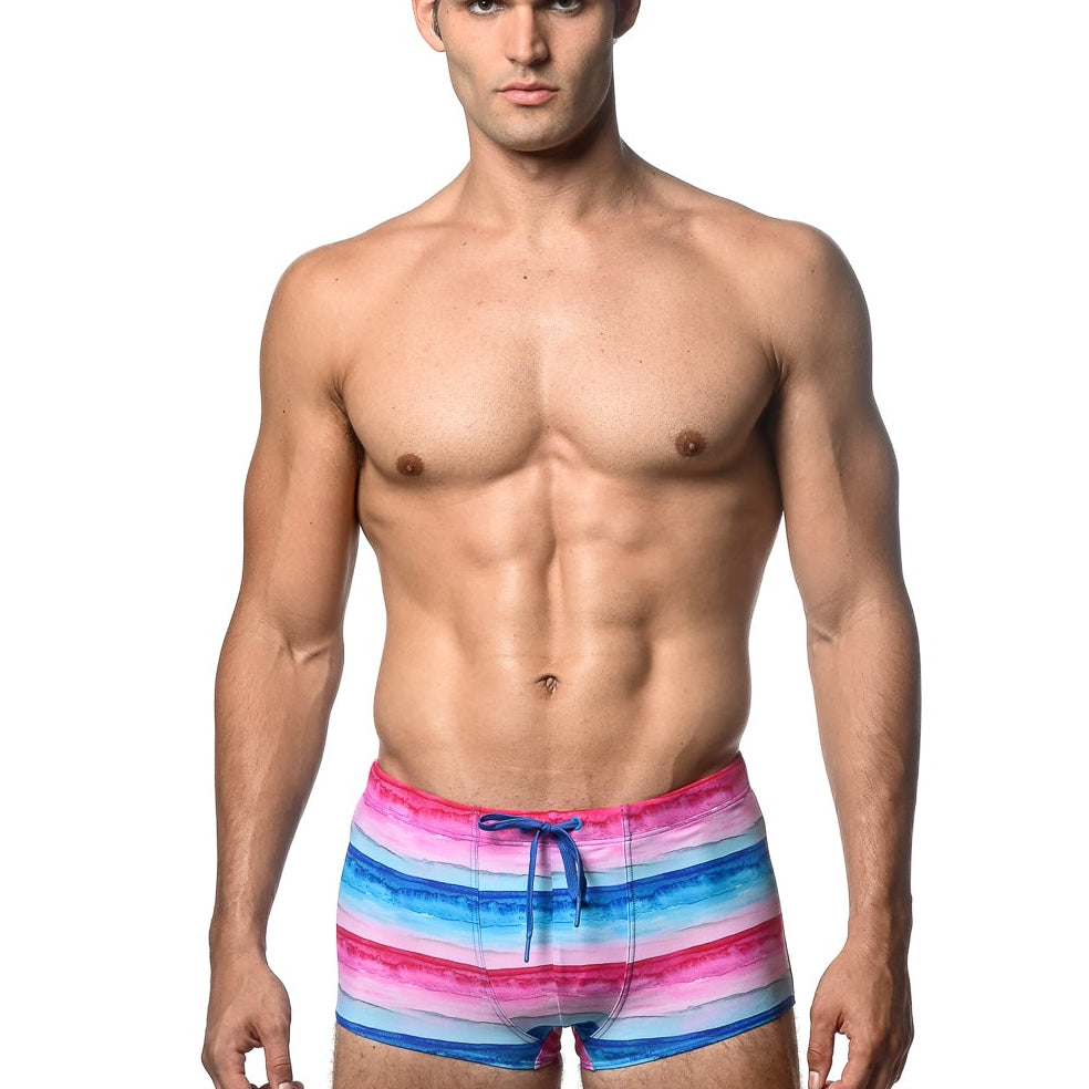 FUCHSIA/COBALT STRIPE PRINTED SWIM TRUNKS ST-8016-31