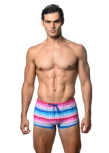 FUCHSIA/COBALT STRIPE PRINTED SWIM TRUNKS ST-8016-31