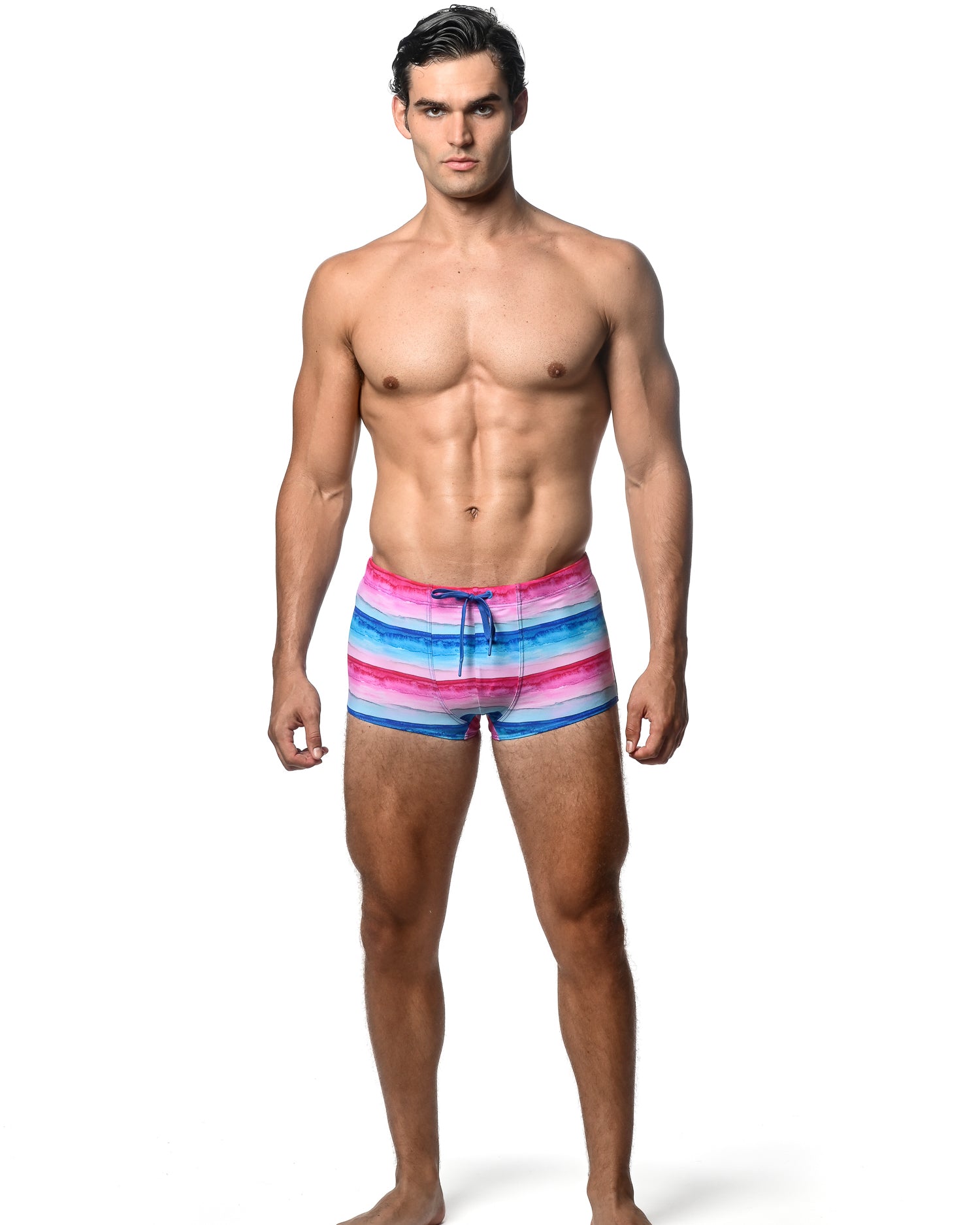 FUCHSIA/COBALT STRIPE PRINTED SWIM TRUNKS ST-8016-31