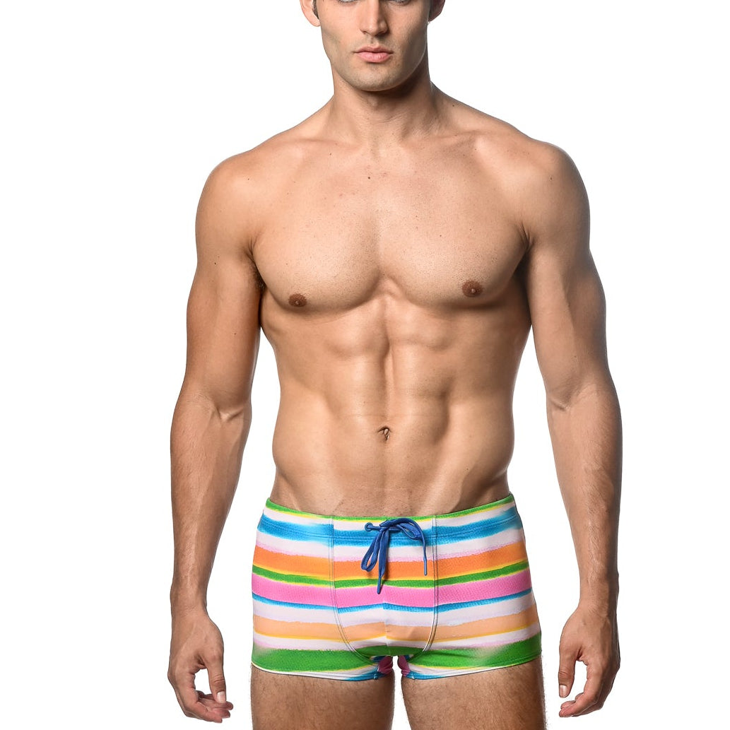 GREEN/CANDY STRIPE PRINTED SWIM TRUNKS ST-8016-29