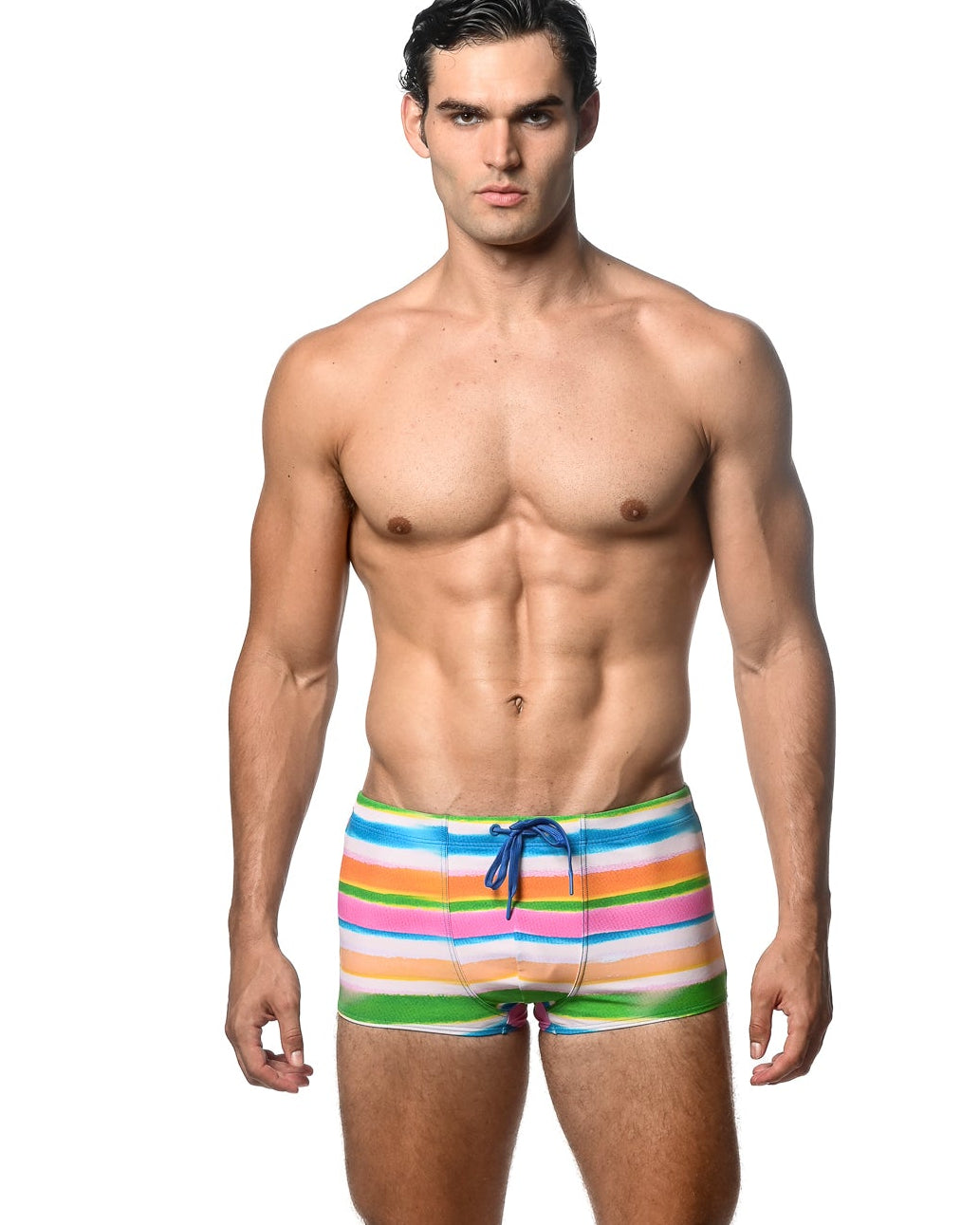 GREEN/CANDY STRIPE PRINTED SWIM TRUNKS ST-8016-29