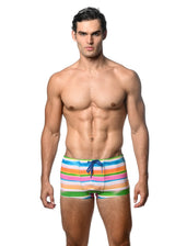 GREEN/CANDY STRIPE PRINTED SWIM TRUNKS ST-8016-29