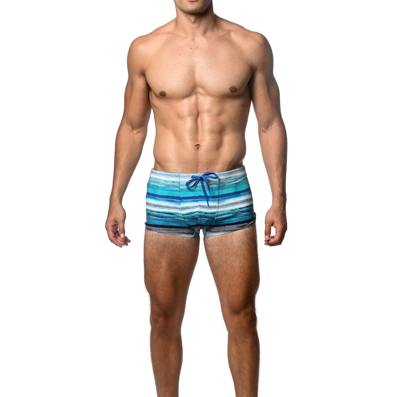 TEAL/BLUE STRIPE PRINTED SWIM TRUNKS ST-8016-30