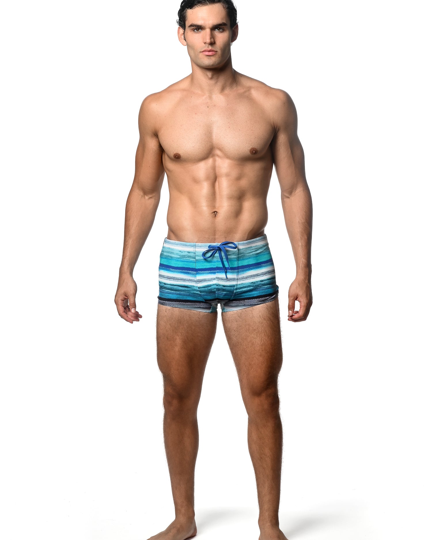 TEAL/BLUE STRIPE PRINTED SWIM TRUNKS ST-8016-30