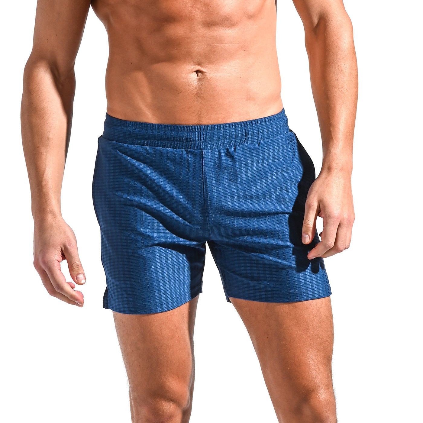 SLATE BLUE SHADOW STRIPE 6" INSEAM MESH PERFORMANCE SHORT
