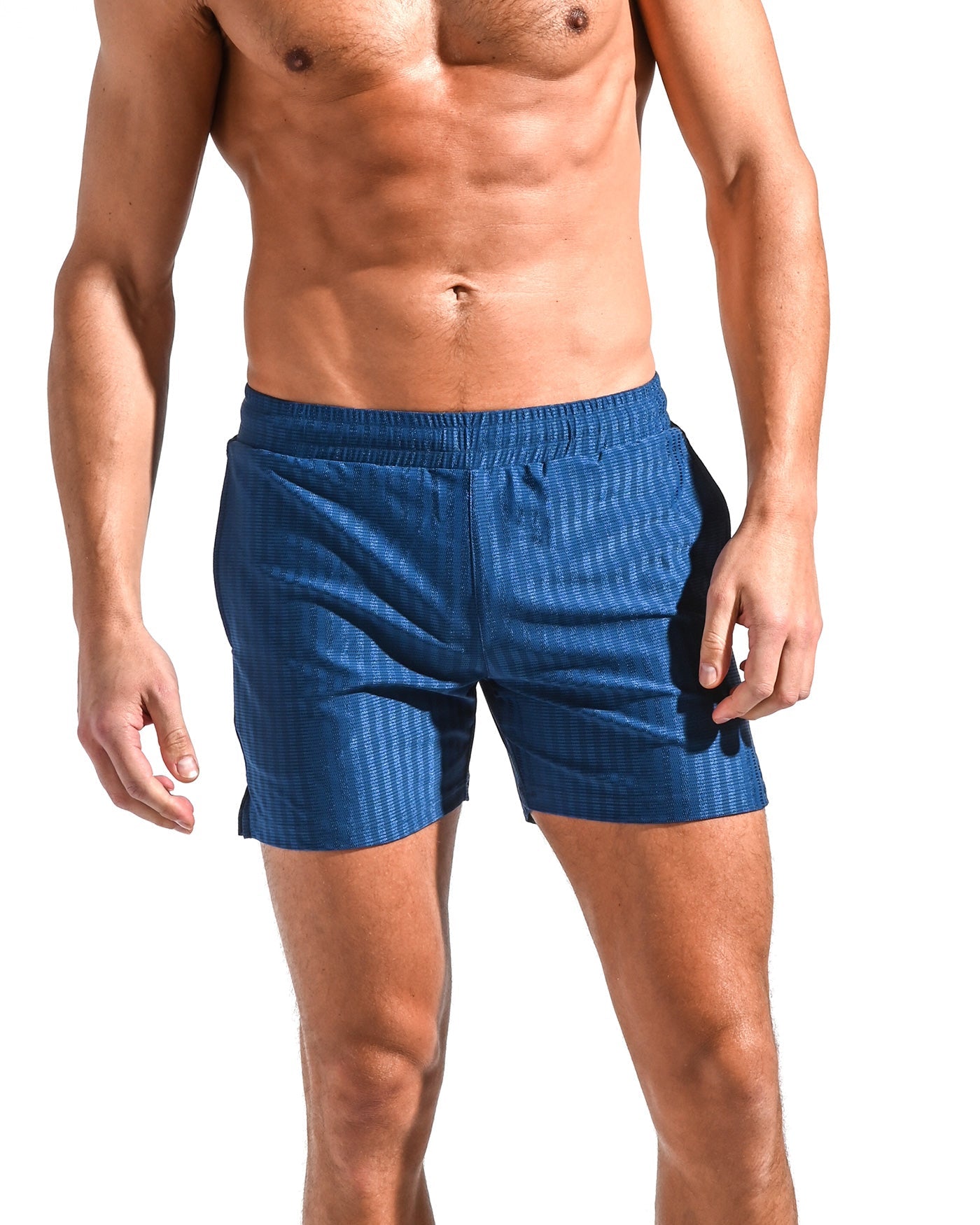 SLATE BLUE SHADOW STRIPE 6" INSEAM MESH PERFORMANCE SHORT