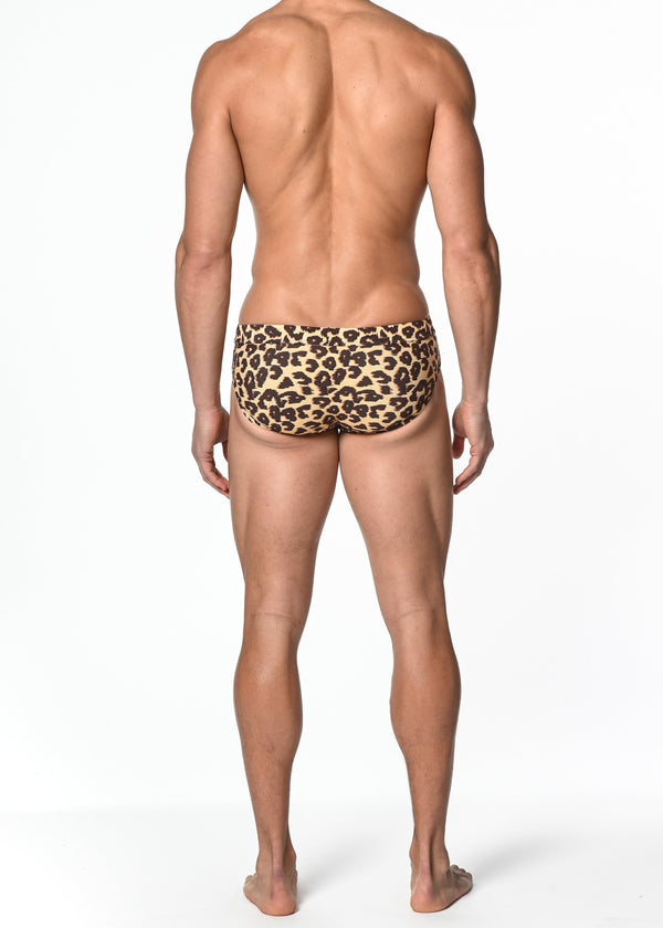 HONEY/BROWN LEOPARD FREESTYLE SWIM BRIEF W/REMOVABLE CUP ST-8000-85