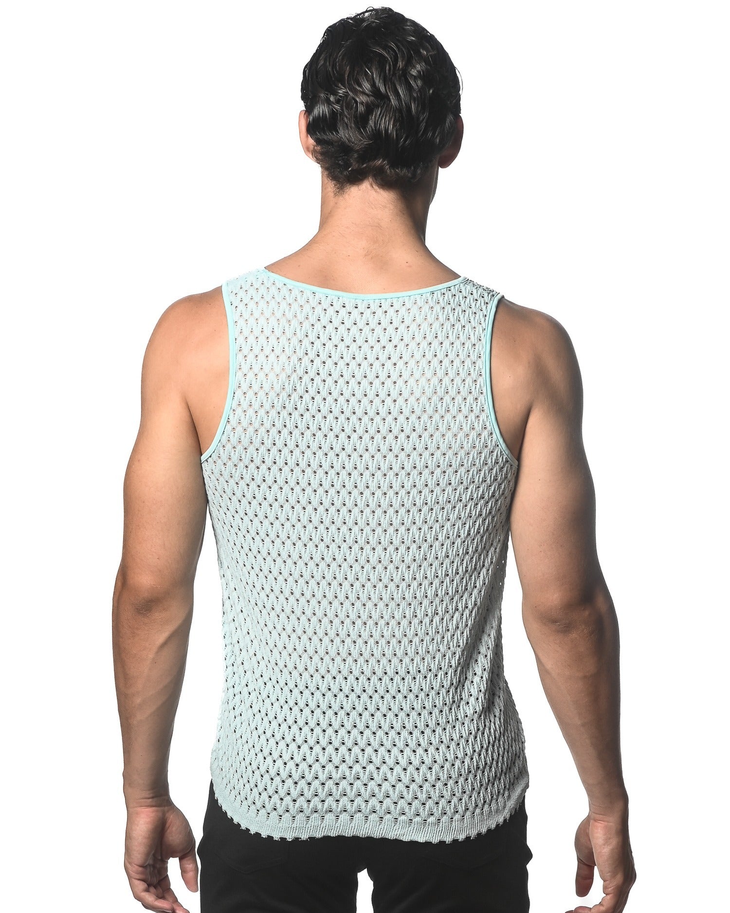 BABY BLUE WAVE MESH STRETCH KNIT TANK ST-24209