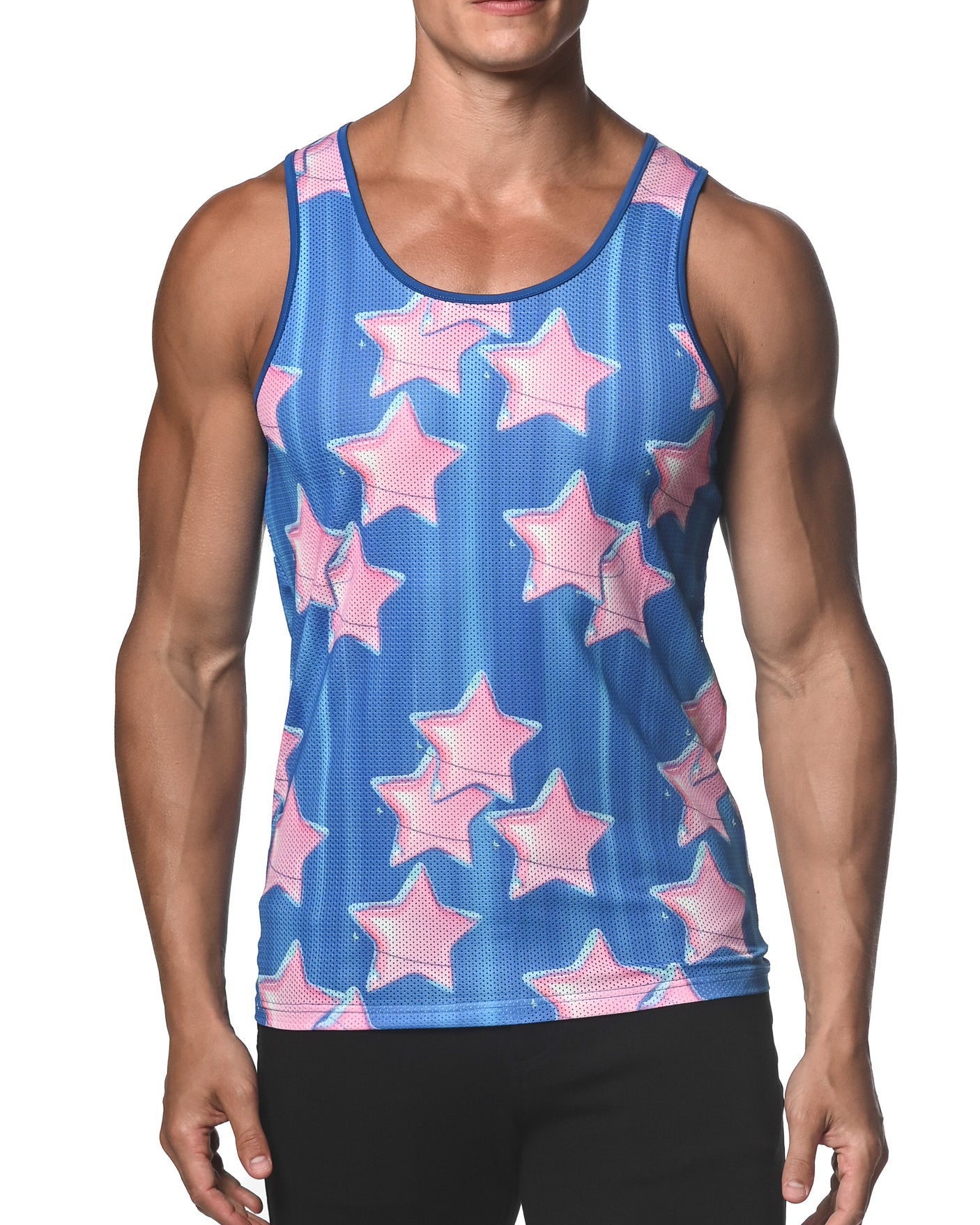 SAPPHIRE/PINK STARS PRINTED MESH TANK TOP  ST-11075
