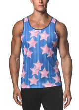 SAPPHIRE/PINK STARS PRINTED MESH TANK TOP  ST-11075