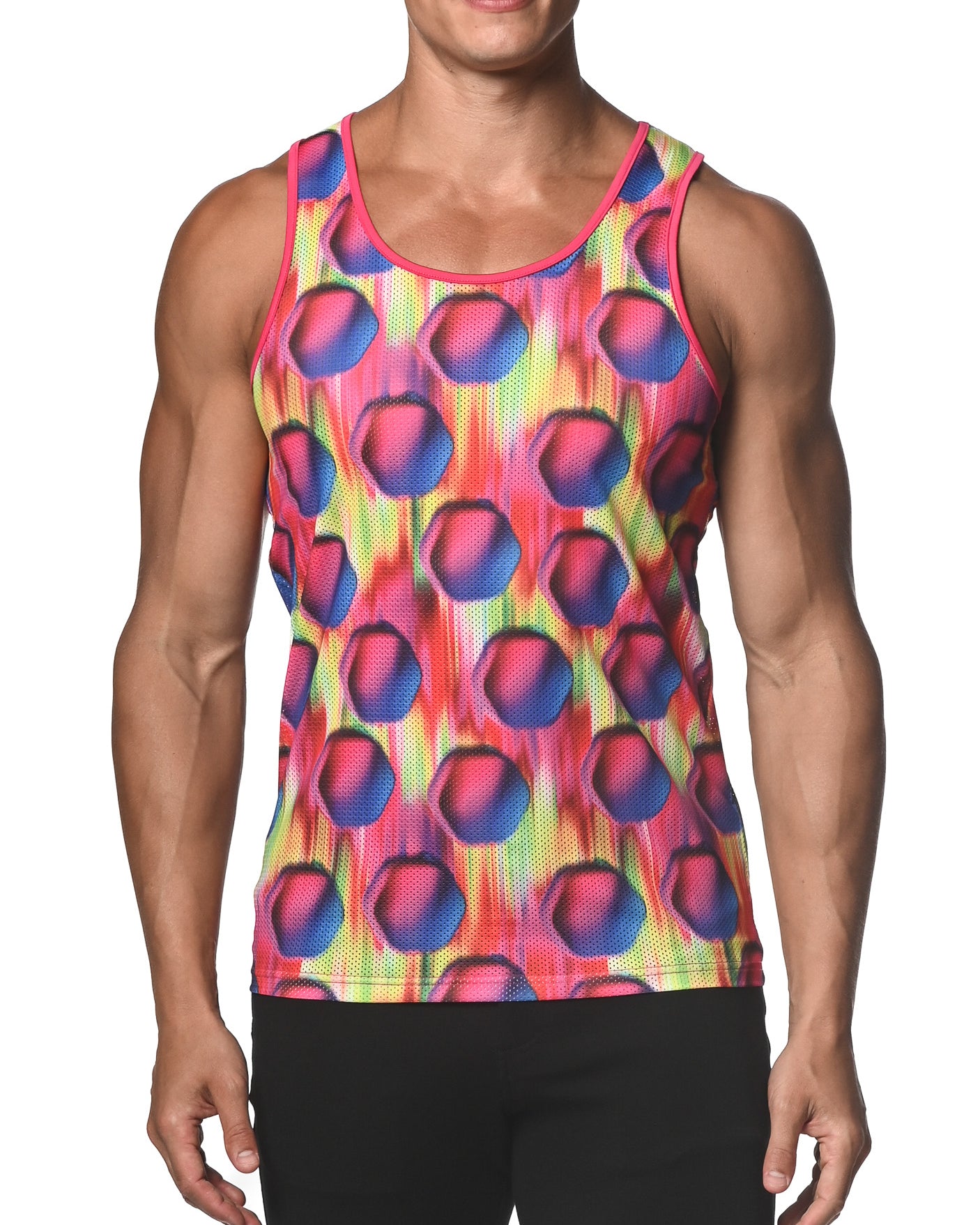 FUCHSIA/ROYAL HEX PRINTED MESH TANK TOP  ST-11073