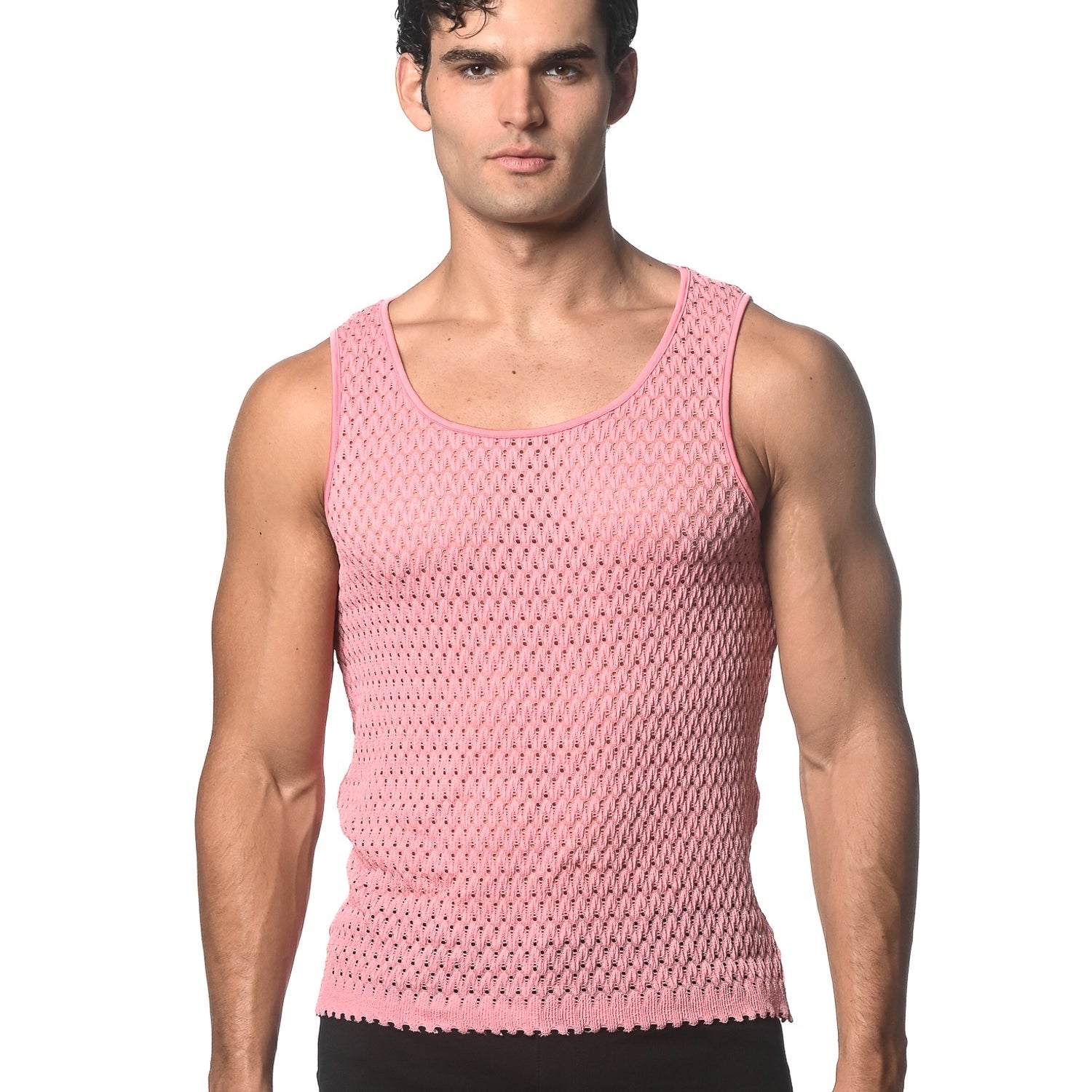 BUBBLE GUM WAVE MESH STRETCH KNIT TANK ST-24209