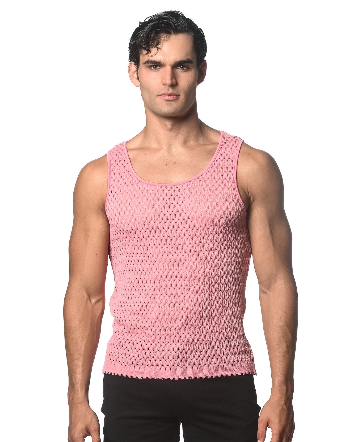 BUBBLE GUM WAVE MESH STRETCH KNIT TANK ST-24209