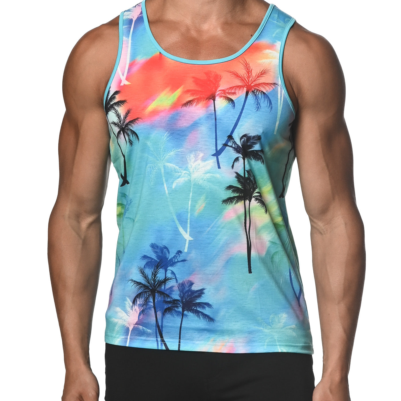 AZURE PALMS PRINTED STRETCH JERSEY KNIT TANK TOP  ST-471
