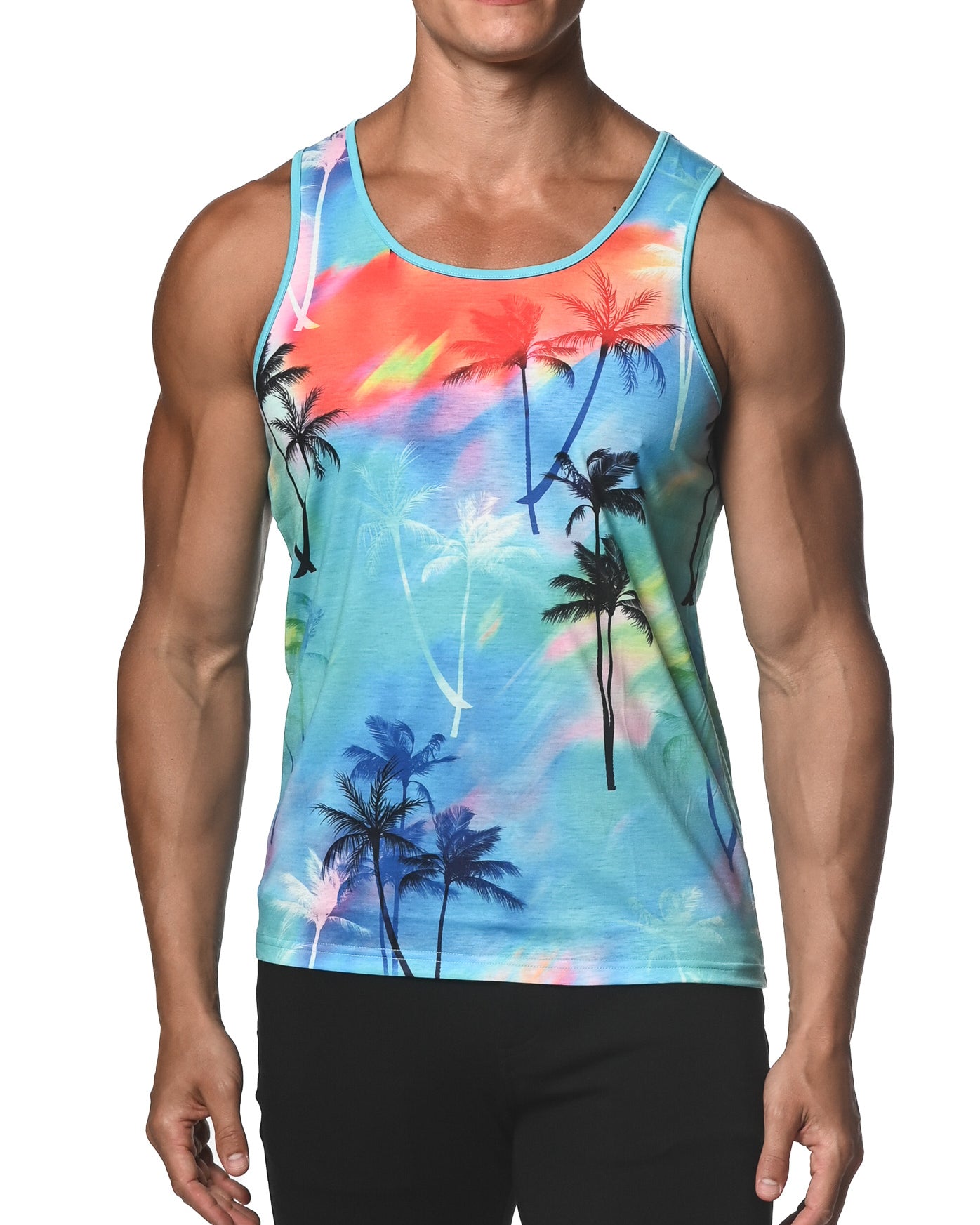 AZURE PALMS PRINTED STRETCH JERSEY KNIT TANK TOP  ST-471