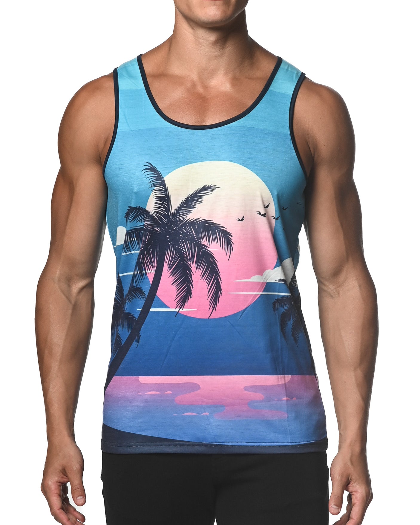 TEAL PALM BEACH PRINTED STRETCH JERSEY KNIT TANK TOP  ST-473