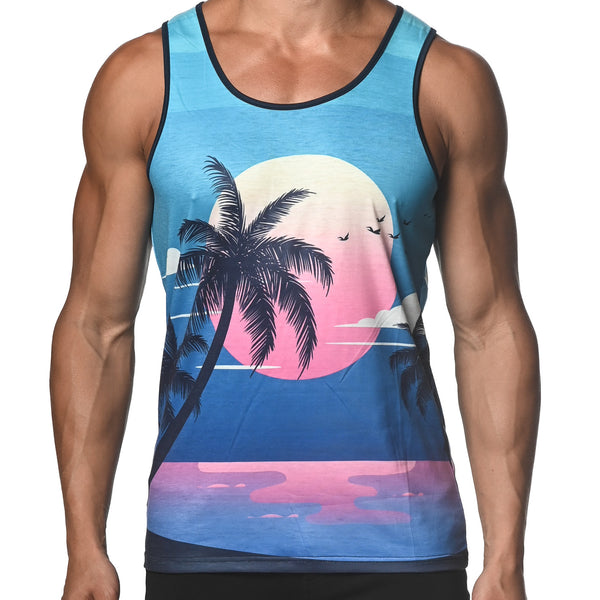TEAL PALM BEACH PRINTED STRETCH JERSEY KNIT TANK TOP ST-473