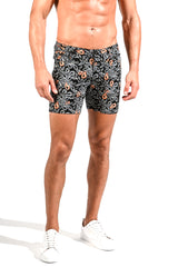 AMBER/ECRU PAISLEY  5" STRETCH KNIT JEANS SHORTS