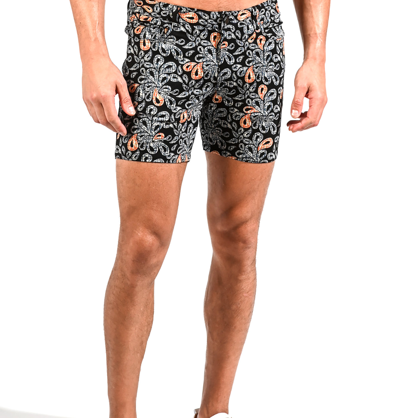 AMBER/ECRU PAISLEY  5" STRETCH KNIT JEANS SHORTS Final Sale
