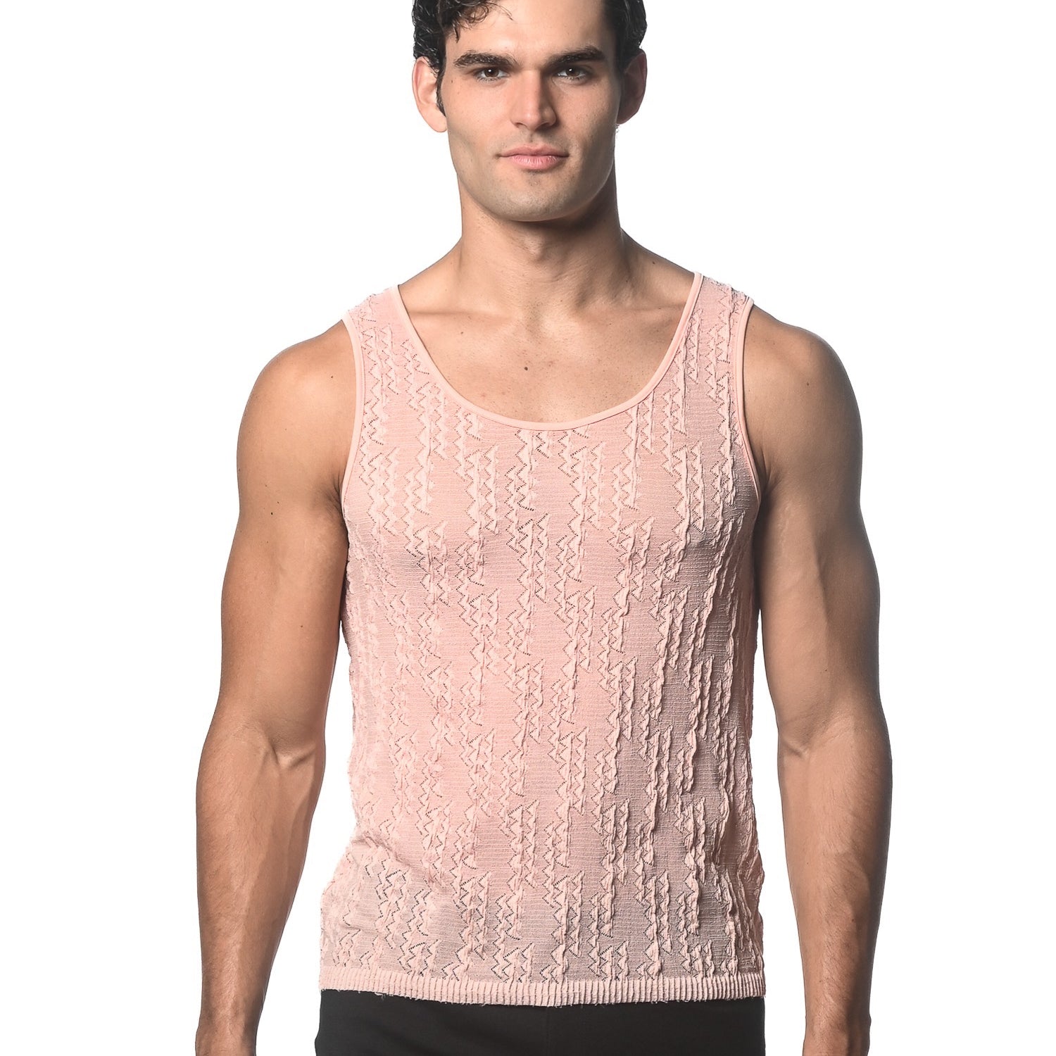 PINK DASH CHEVRON STRETCH KNIT TANK ST-24205