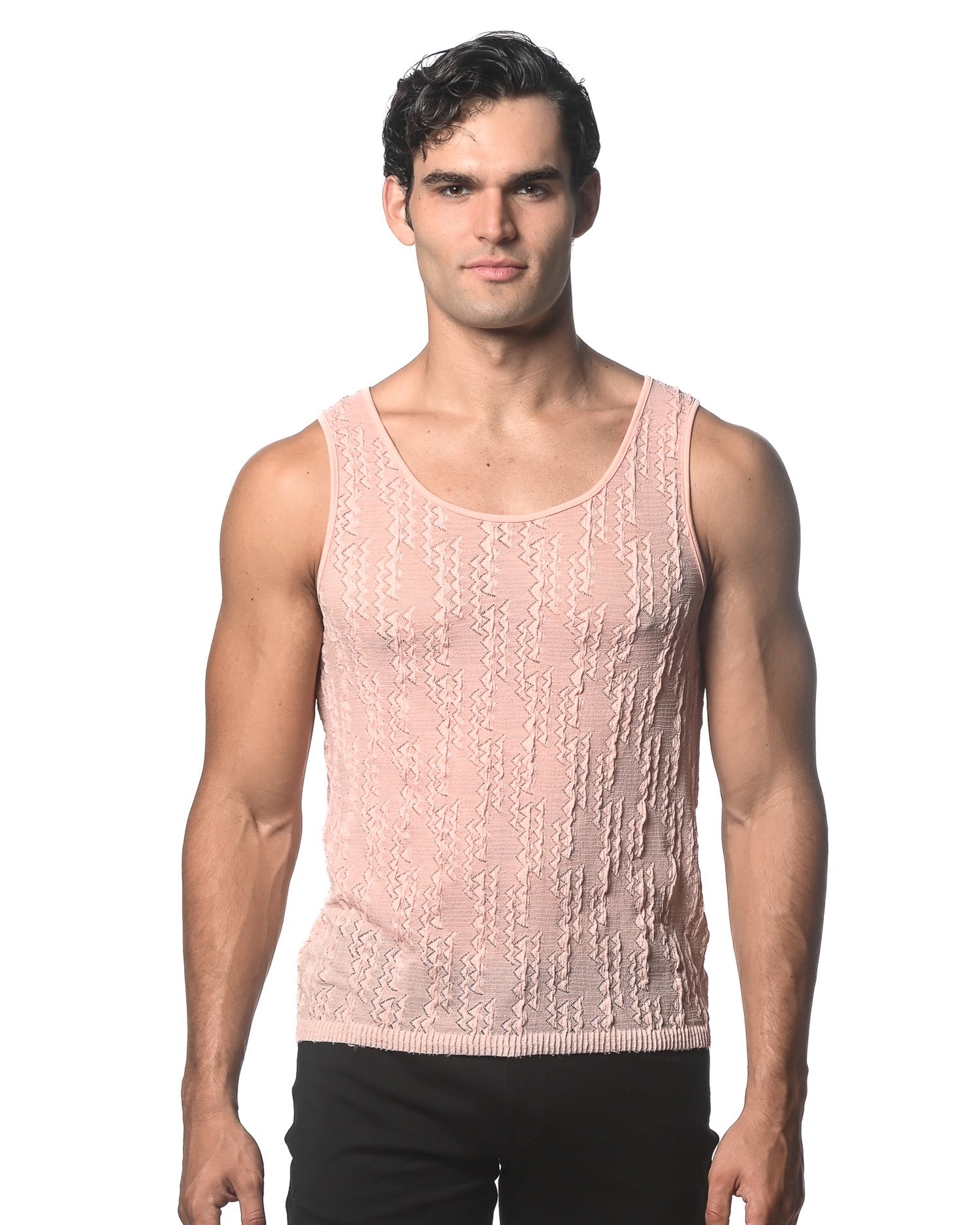 PINK DASH CHEVRON STRETCH KNIT TANK ST-24205