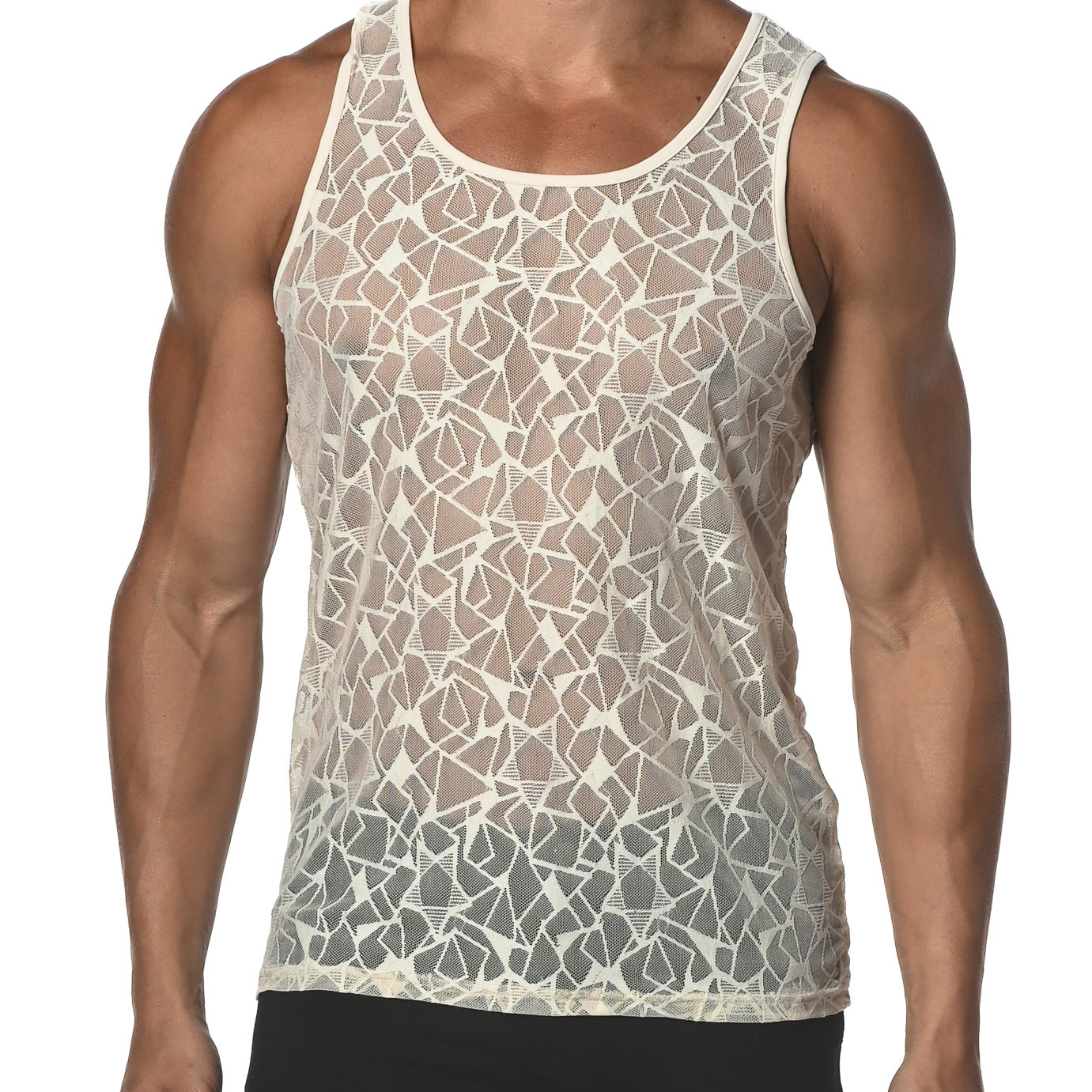 BEIGE STARS STRETCH GOSSAMER LACE TANK TOP  ST-25005