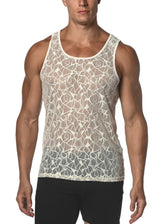 BEIGE STARS STRETCH GOSSAMER LACE TANK TOP  ST-25005