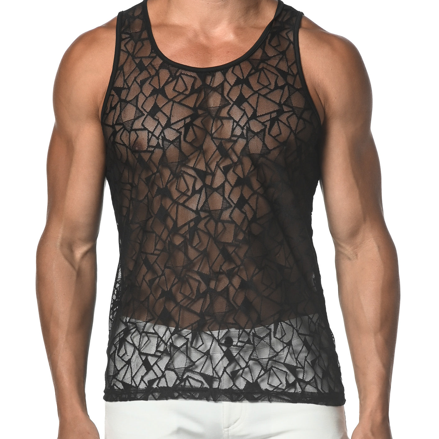 BLACK STARS STRETCH GOSSAMER LACE TANK TOP  ST-25005