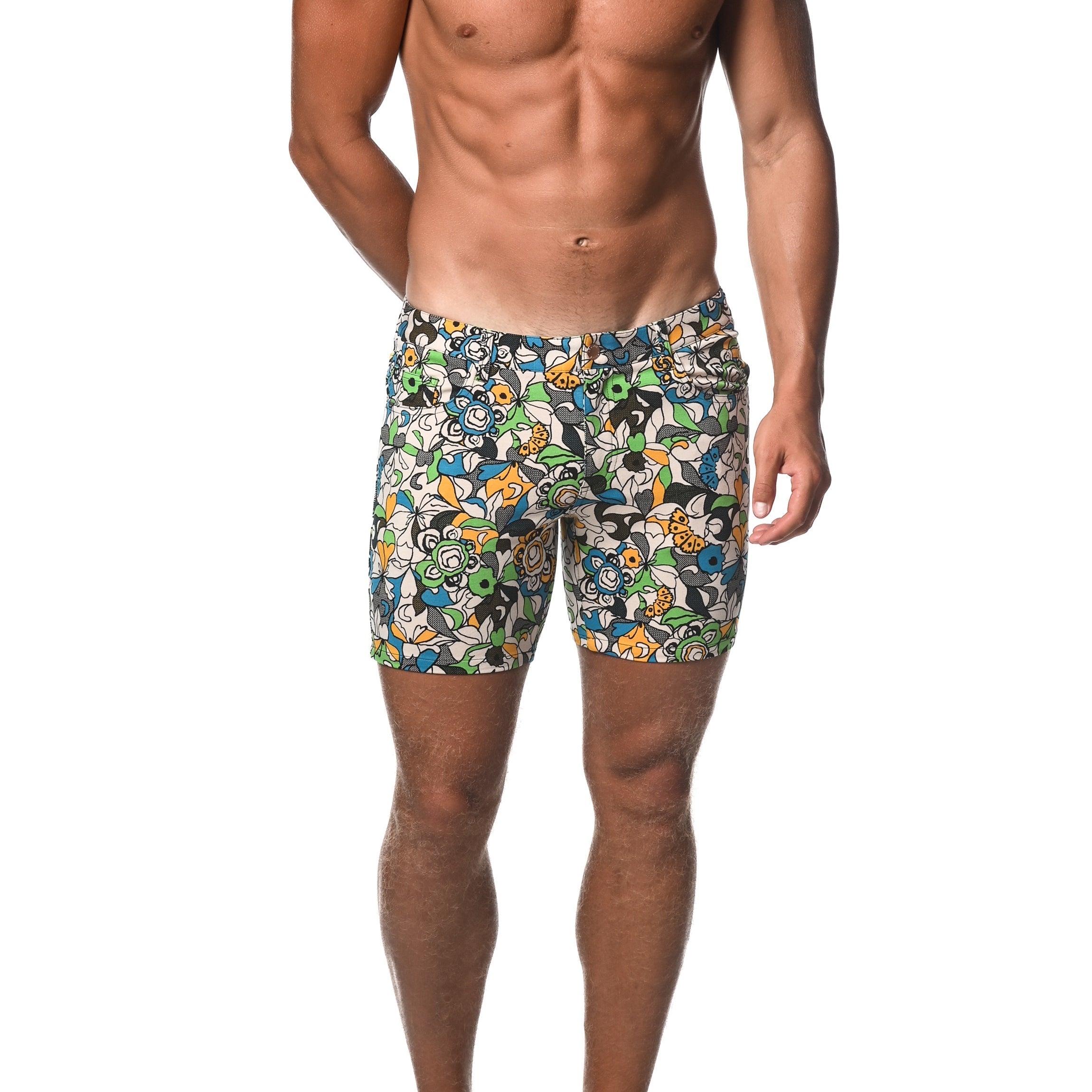 BLUE/GREEN FLEUR 5" INSEAM KNIT SHORTS  ST-1932-LX Final Sale