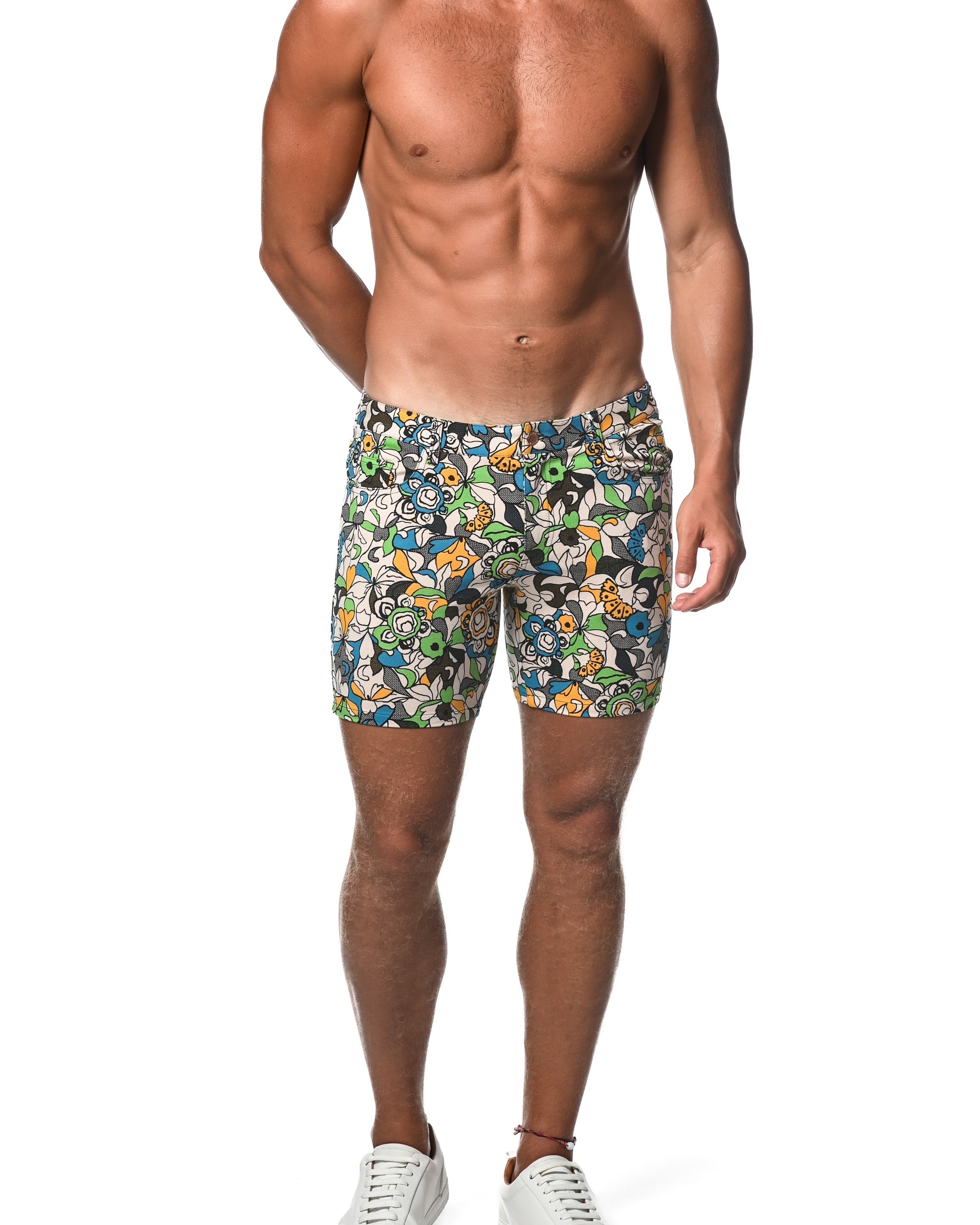BLUE/GREEN FLEUR 5" INSEAM KNIT SHORTS  ST-1932-LX Final Sale