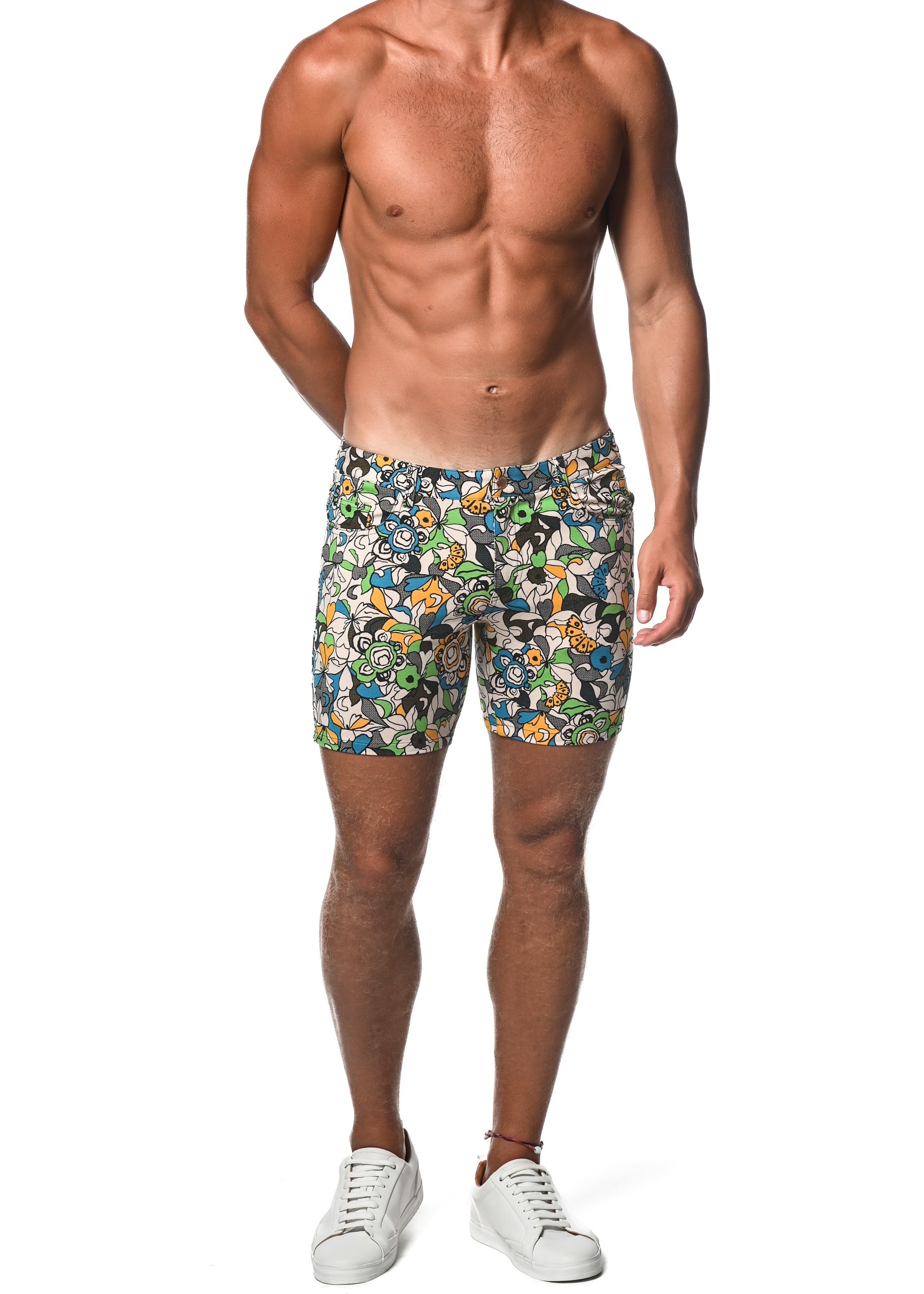 BLUE/GREEN FLEUR 5" INSEAM KNIT SHORTS  ST-1932-LX Final Sale