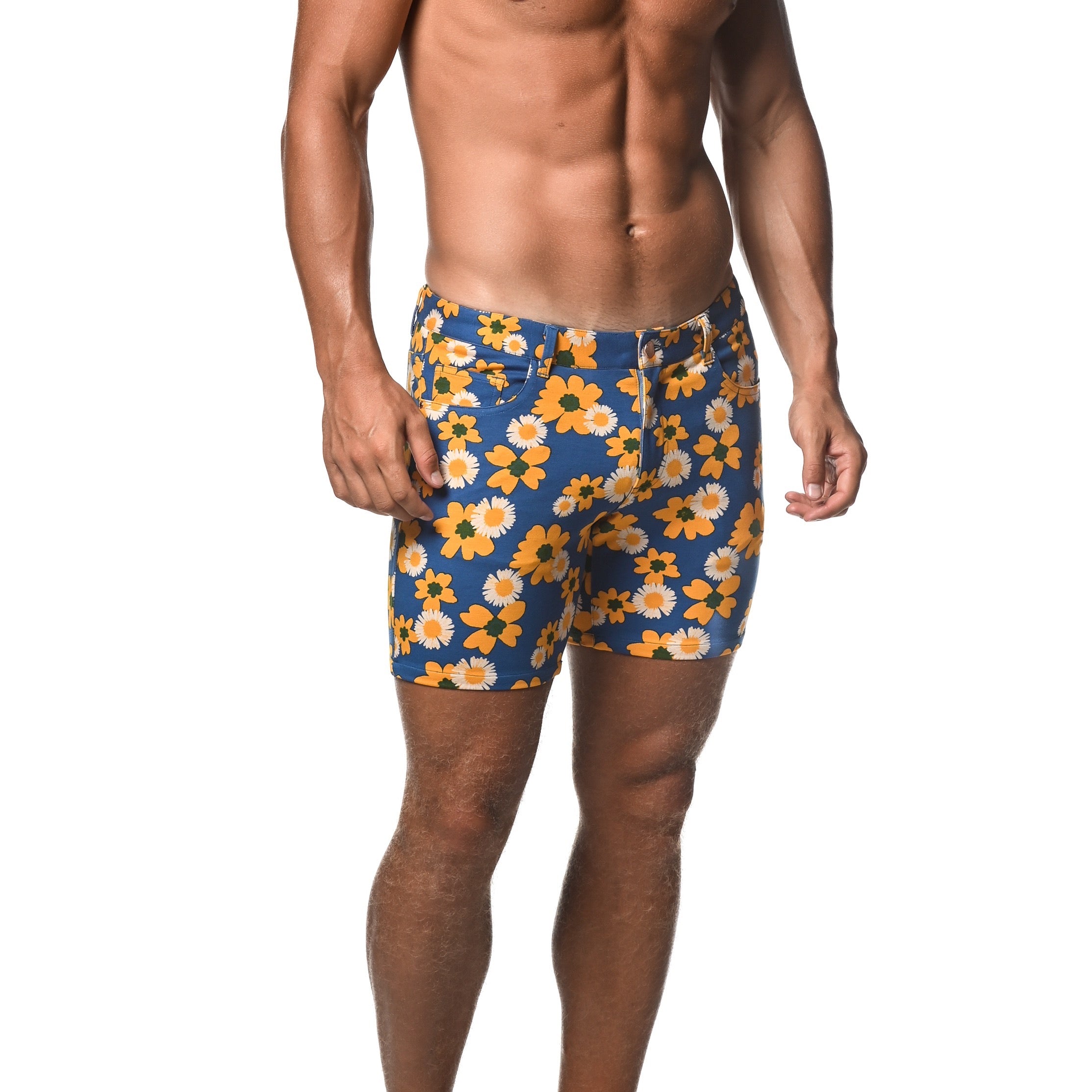 ROYAL/YELLOW FLORAL 5" INSEAM KNIT SHORTS  ST-1932-LX