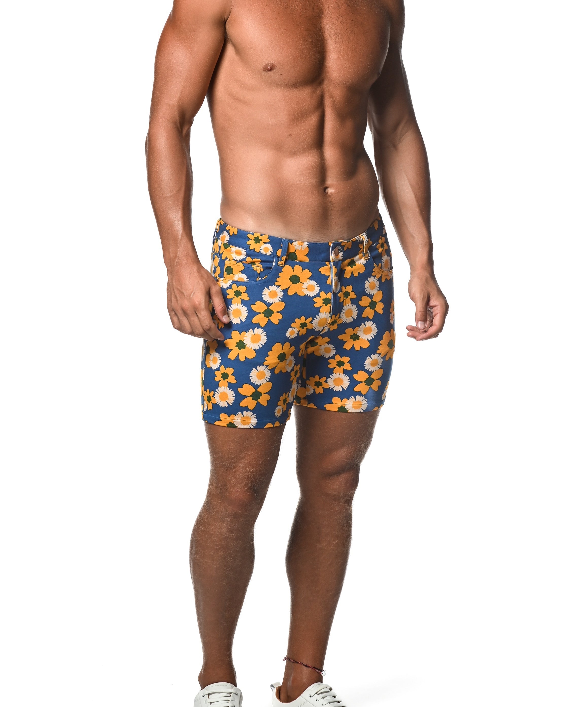 ROYAL/YELLOW FLORAL 5" INSEAM KNIT SHORTS  ST-1932-LX