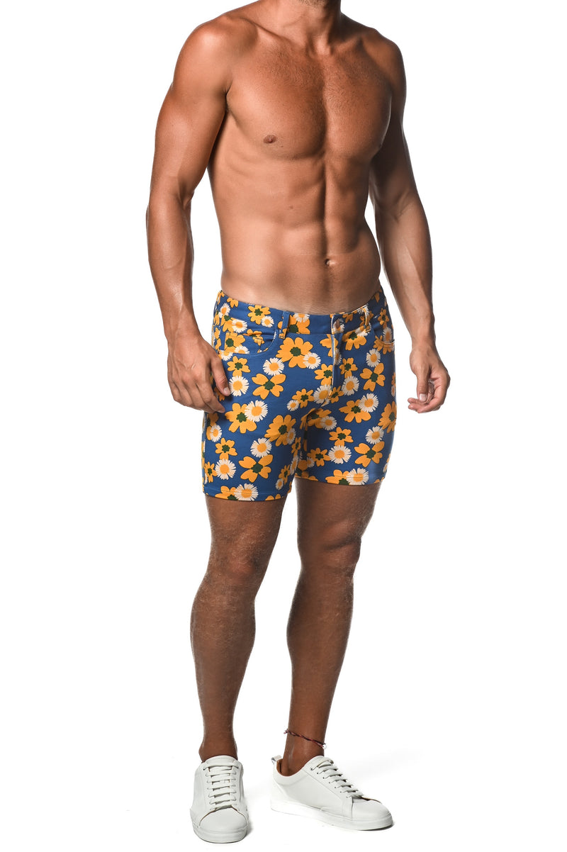 ROYAL/YELLOW FLORAL 5" INSEAM KNIT SHORTS  ST-1932-LX