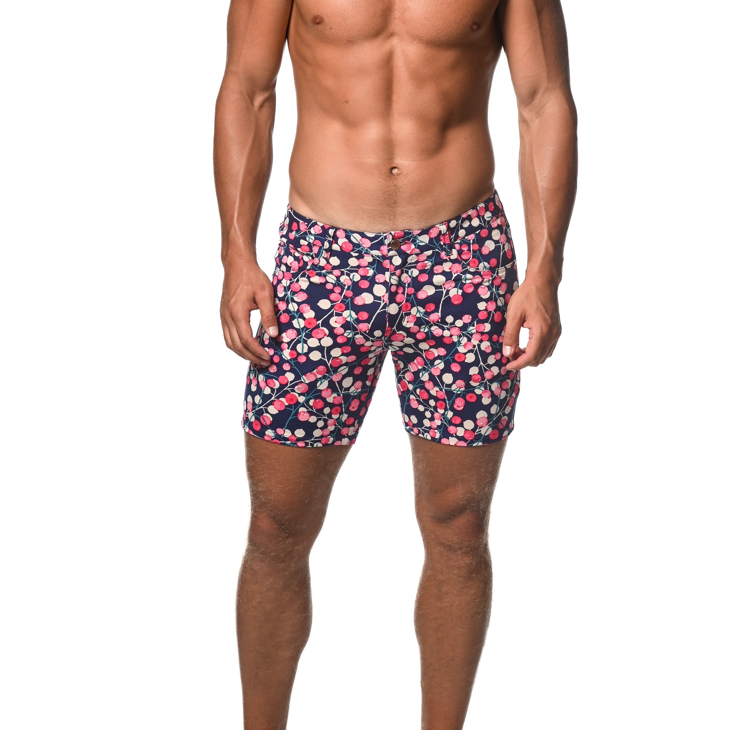 NAVY/ BLUSH BLOSSOMS 5" INSEAM KNIT SHORTS  ST-1932-LX