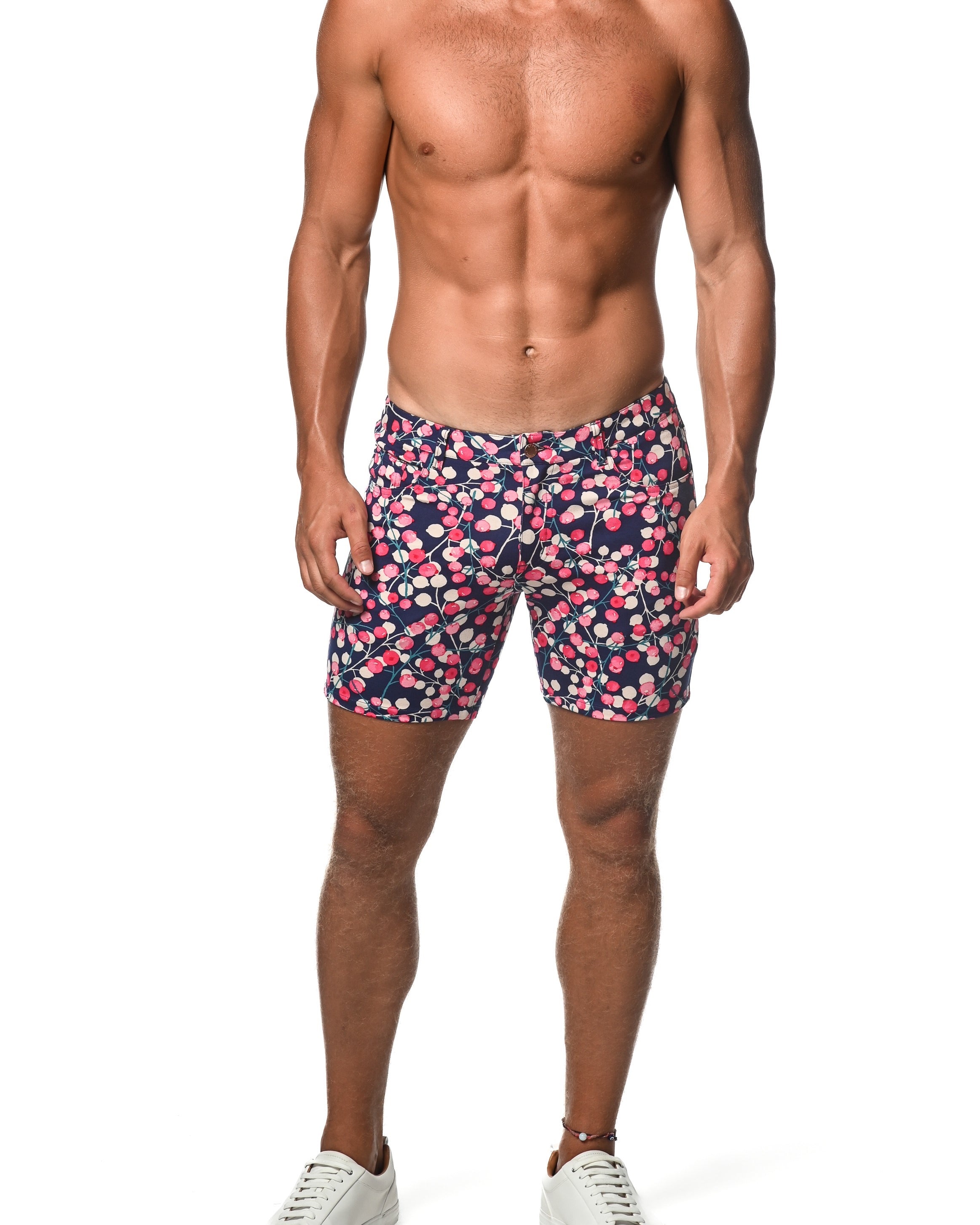 NAVY/ BLUSH BLOSSOMS 5" INSEAM KNIT SHORTS  ST-1932-LX