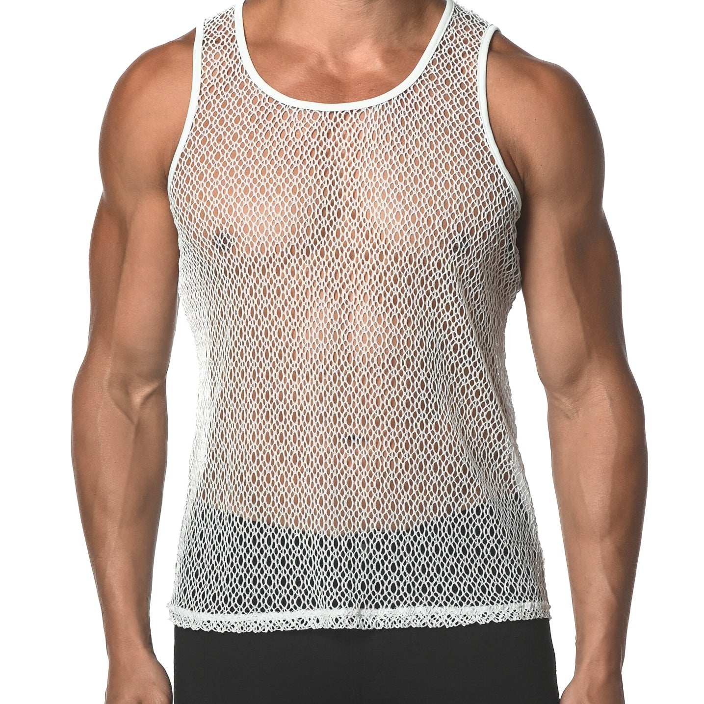 WHITE WEB STRETCH GOSSAMER LACE TANK TOP  ST-25004