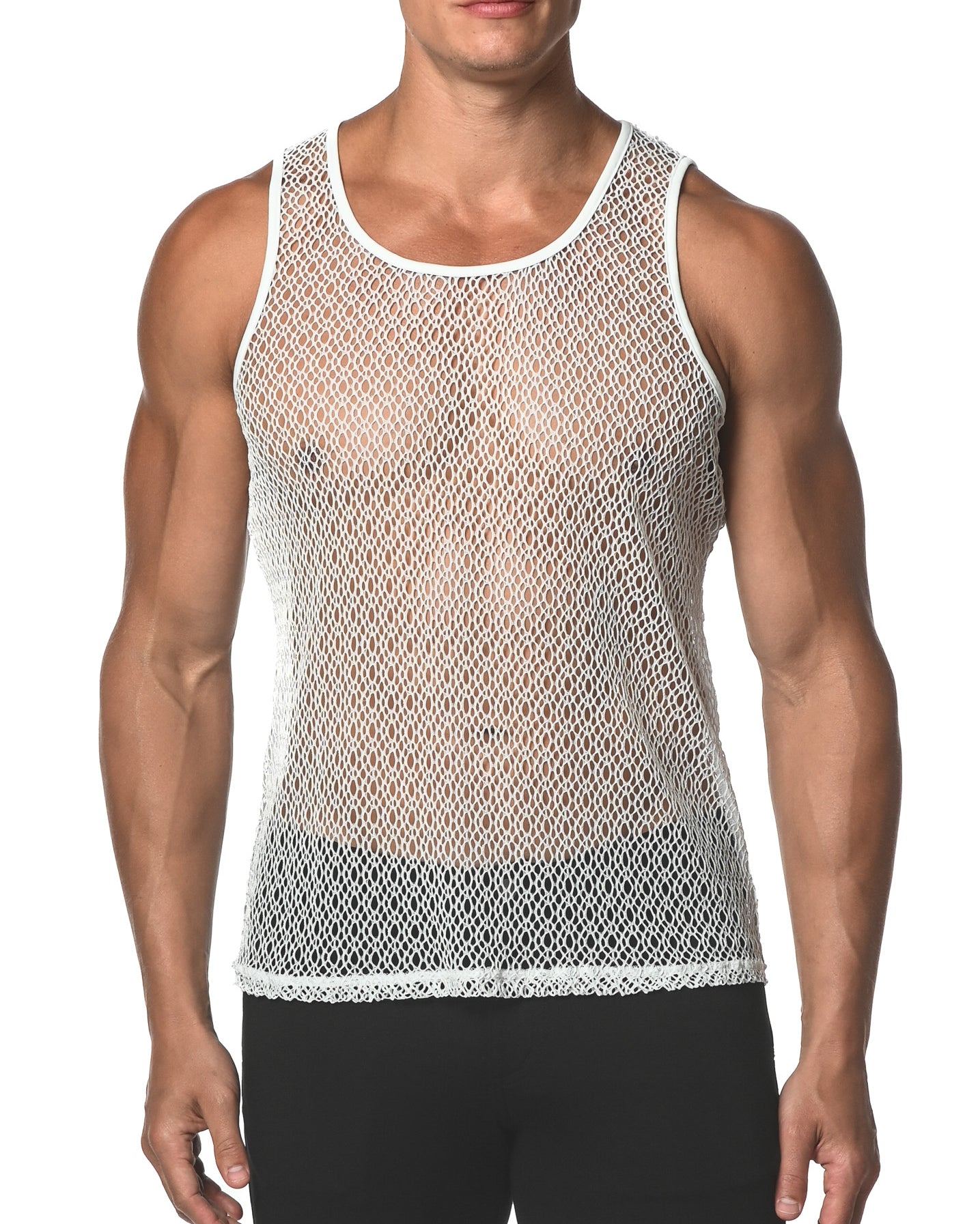 WHITE WEB STRETCH GOSSAMER LACE TANK TOP  ST-25004