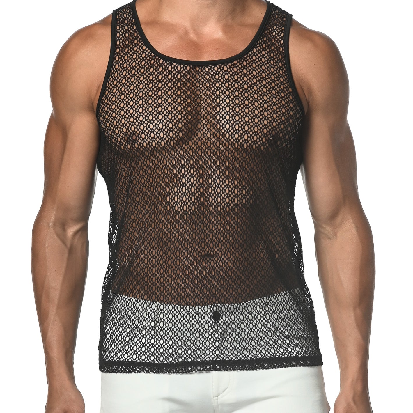 BLACK WEB STRETCH GOSSAMER LACE TANK TOP  ST-25004