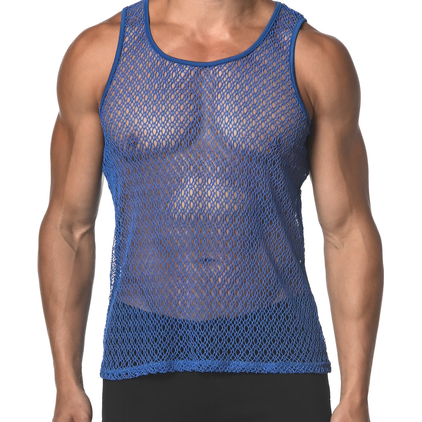 VIVID BLUE WEB STRETCH GOSSAMER LACE TANK TOP  ST-25004
