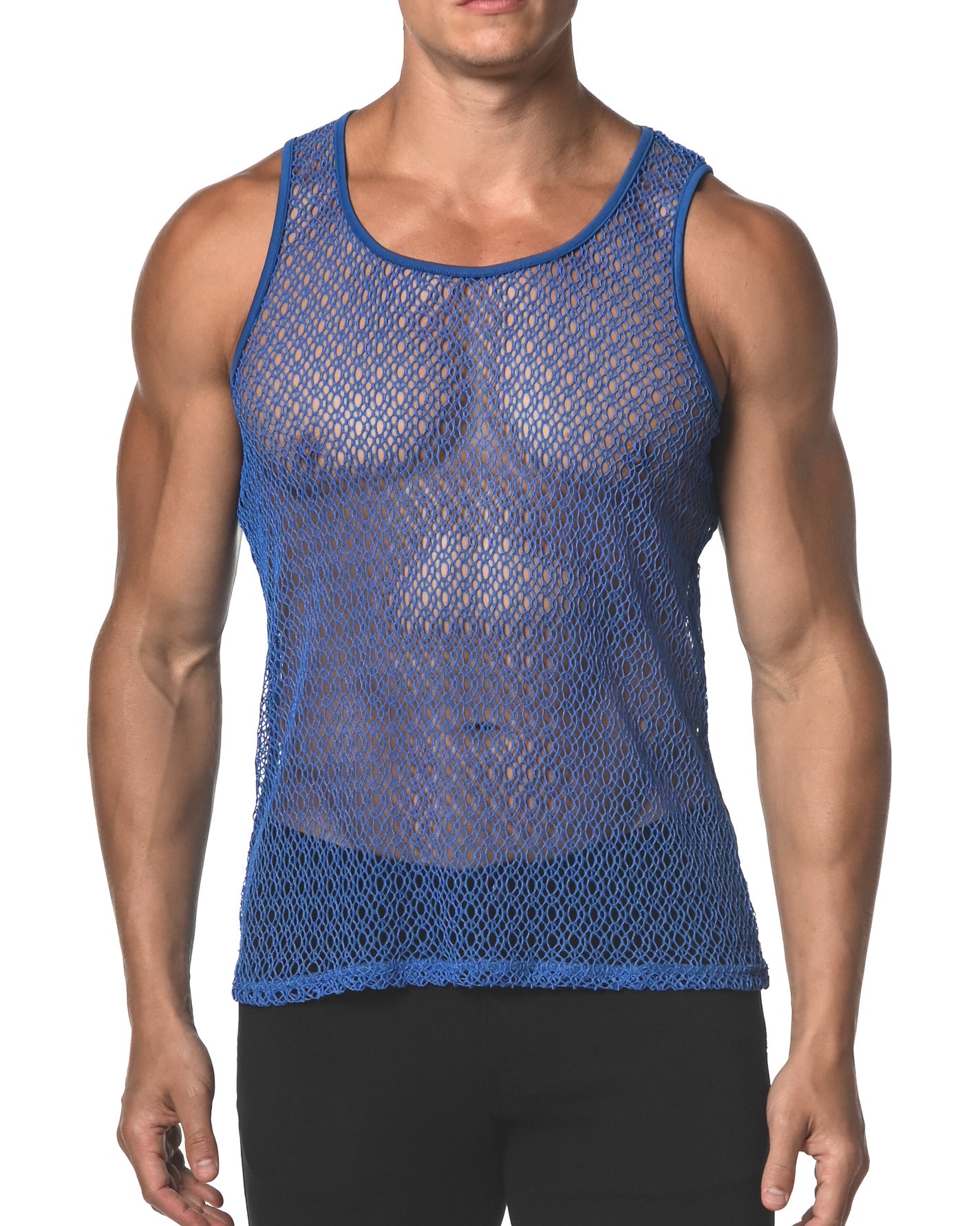 VIVID BLUE WEB STRETCH GOSSAMER LACE TANK TOP  ST-25004