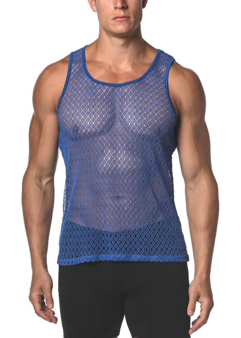 VIVID BLUE WEB STRETCH GOSSAMER LACE TANK TOP  ST-25004